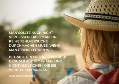 Felix Scheinberger: Man sollte auch nicht vergessen, dass man eine Reihe Fehlversuche durchmachen muss, wenn man etwas lernen will. Betrachten sie ihre Versuche deshalb als Trophäen, und nicht als Leiche, die sie verstecken müssen.