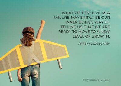 What we perceive as a failure, may simply be our inner being's way of telling us, that we are ready to move to a new level of growth. Anne Wilson Schaef